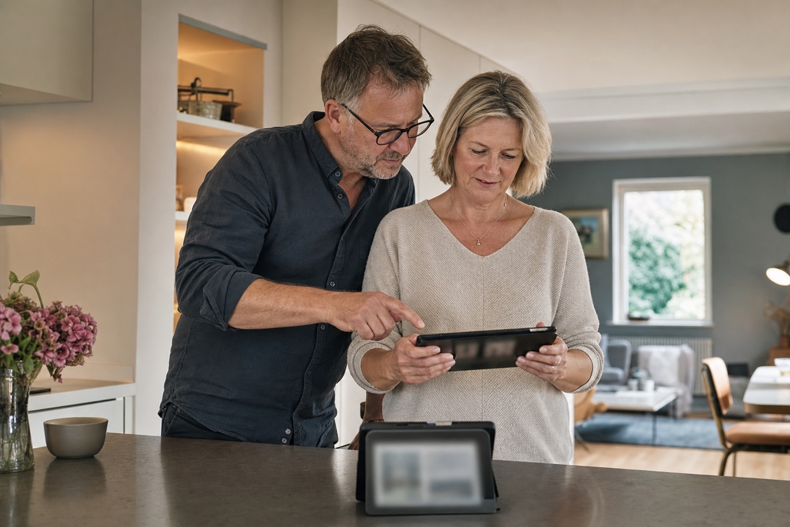 Paar richtet ein zweites Tablet für das E-Paper ein